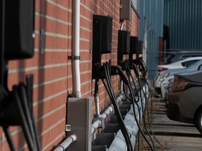 Electric charging stations at a Montreal municipal facility.