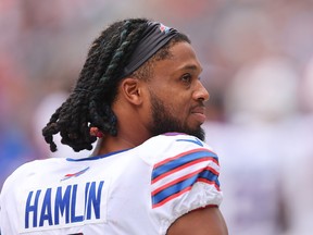 Damar Hamlin of the Buffalo Bills is pictured at Soldier Field on Aug. 26, 2023 in Chicago.