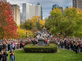 Demonstrators gather for a pro-Palestinian rally on the grounds of McGill University on Oct. 25, 2023..