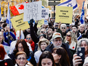 Jewish groups hold a rally outside Concordia University’s Hall Building on Thursday November 16, 2023, to denounce the rise in antisemitism in Montreal.