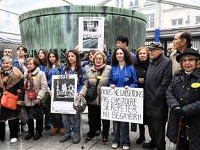 French Holocaust survivors and activists attend a gathering at the Memorial de la Shoah Holocaust museum in Paris on Nov. 18, 2023.
