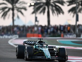 Aston Martin driver Lance Stroll of Montreal drives during the Abu Dhabi Formula One Grand Prix at the Yas Marina Circuit in the Emirati city on Sunday, Nov. 26, 2023.