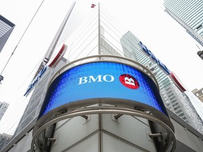 Bank of Montreal signage is pictured in the financial district in Toronto, Friday, Sept. 8, 2023.