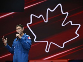 Canadian Space Agency astronaut Jeremy Hansen, who will fly to the moon as part of the Artemis II mission, speaks at LeBreton Flats in Ottawa, on Saturday, July 1, 2023.