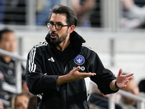 Former CF Montréal head coach Hernán Losada is seen on the sidelines during a game in Cincinnati in May.