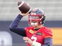 Alouettes quarterback Cody Fajardo throws during practice on Friday, ahead of the 110th CFL Grey Cup against the Winnipeg Blue Bombers in Hamilton.
