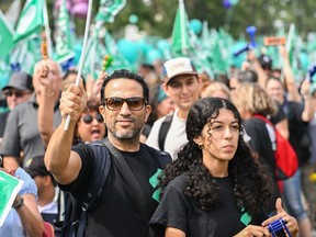 People take part in a public sector union demonstration
