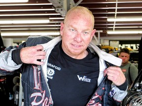 Derek White in a NASCAR suit