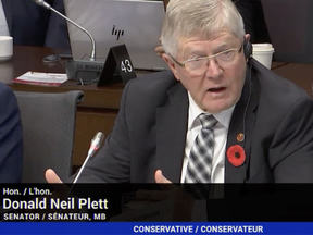 Conservative Senator Don Plett at the standing committee on internal economy, budgets and administration.