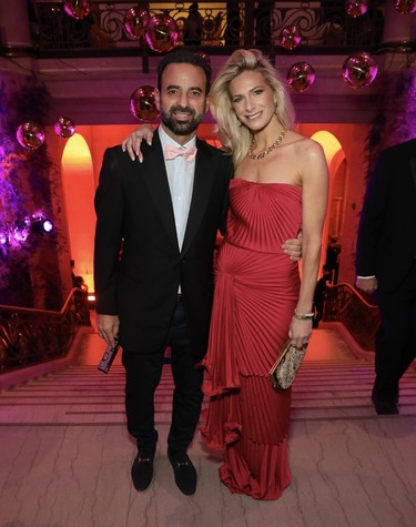 MIMI&COCO founder Vincenzo Cavallo and wife Rebecca Wolfe, Mandy's Salads co-founder/ owner, very sartorially savvy at the Montreal Museum of Fine Arts Ball on Saturday, November 18, 2023.
