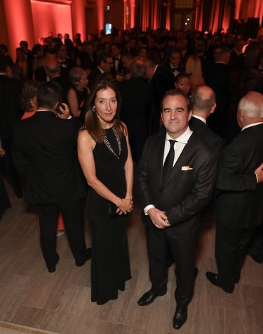 2023 MMFA Ball co-chair France Margaret Bélanger, Club de hockey Canadien president, sports and entertainment, poses with Geoff Molson, owner, president/CEO, Club de hockey Canadien, the Bell Centre and Evenko.