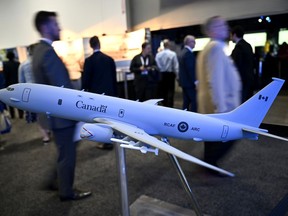 A scale model of the Boeing P-8 Poseidon is seen at the CANSEC trade show in Ottawa, on Thursday, June 1, 2023.