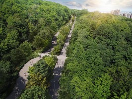 an artist's rendition of what camillien-houde way would look like under the city's project to revamp mount royal.