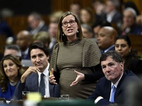 Karina Gould rises during Question Period in the House of Commons on Parliament Hill in Ottawa on Tuesday, Nov. 28, 2023.