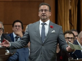 Bloc Leader Yves-François Blanchet rises during Question Period, Tuesday, Nov. 7, 2023 in Ottawa.