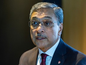 McGill University principal Deep Saini at a press briefing in Montreal on Dec. 7, 2023.