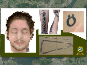 Images of a man's face, jewelry and tattoos