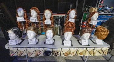 Wigs are in place for wardrobe changes backstage during rehearsals for the new Cirque du Soleil ice show Crystal at the Bell Centre in Montreal on Thursday, Dec. 21, 2023.