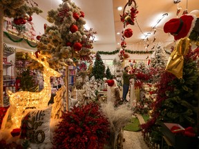 Christmas decorations are displayed in a shop in the West Bank city of Bethlehem on Dec. 13, 2023, less than two weeks before Christmas amid continuing battles between Israel and Hamas in Gaza.