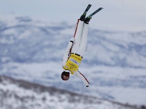 Quebec freestyle skier Marion Thenault captured season-opening World Cup gold in women's aerials Sunday, Dec. 3, 2023, in Ruka, Finland. She is shown here competing in Park City, Utah, on Feb. 3, 2023.