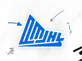 A logo for the QMJHL with arrows on a simulated sketchboard