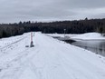 Work is continuing to stabilize a Quebec dike that was showing signs of failing, forcing hundreds from their homes one week ago. A view of the Morier dike is seen near the town of Chute-St-Philippe in an undated handout photo.