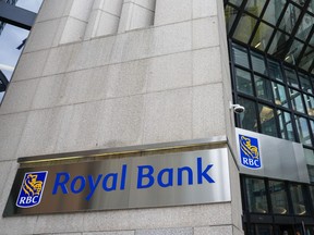 Royal Bank of Canada signage is pictured in the financial district in Toronto on Sept. 8, 2023.