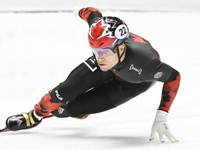 Jordan Pierre-Gilles of Sherbrooke earned two gold medals at a short track speedskating World Cup stop that saw Canada pick up three medals on Sunday, Dec. 10, 2023.