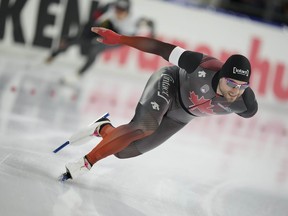 After being held off the podium on Friday, Dec. 8, 2023, Canadian speedskaters bounced back to pick up two silver medals in World Cup long track speedskating action on Saturday. Canada's Laurent Dubreuil competes during the 1000m Men event of the World Championships at Thialf ice arena Heerenveen, Netherlands, on March 4, 2023.