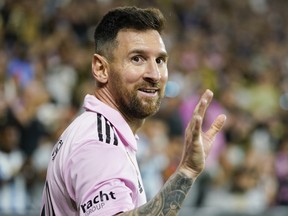Inter Miami star Lionel Messi waves to the crowd during a game in Los Angeles last season.