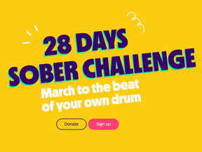 Screenshot of a website advertising the 28 Days Sober Challenge