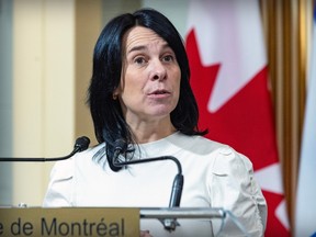 Valérie Plante speaks at a City of Montreal podium