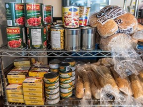 Photo shows close-up view of food items at The Depot food bank in N.D.G. in Montreal.