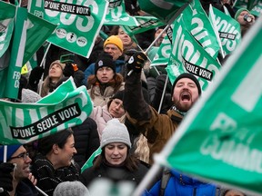 Quebec public-sector workers at Parc des Faubourgs in Montreal on Thursday November 23, 2023 during third day of strike by the Common Front.