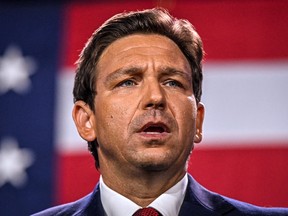 Republican gubernatorial candidate for Florida Ron DeSantis speaks during an election night watch party at the Convention Center in Tampa on Nov. 8, 2022.