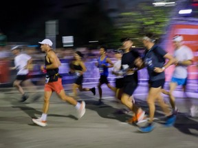 Athletes start the Life Time Miami Marathon and Half in Miami, Florida, on Jan. 29, 2023.