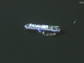 Galaxy Leader ship anchored offshore of As Salif, Yemen.