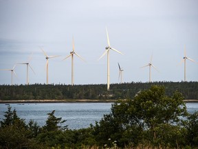 The West Pubnico Point Wind Farm is seen in Lower West Pubnico, N.S. on Monday, Aug. 9, 2021.