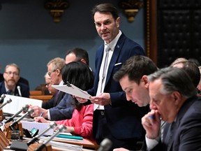 François Bonnardel stands to speak in the National Assembly's blue room