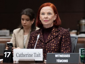 CBC/Radio-Canada president and chief executive Catherine Tait waits to testify before a House of Commons committee in Ottawa, Tuesday, Jan. 30, 2024.