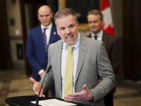 Minister of Health Mark Holland speaks to reporters in the foyer of the House of Commons on Parliament Hill in Ottawa on Wednesday, Jan. 31, 2024.