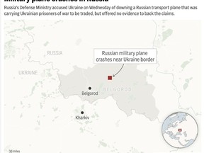 Map shows location of Russian plane crash.