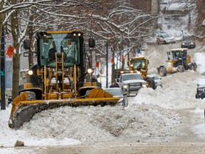 Snow-removal operation on Prince-Arthur St. in Montreal.
