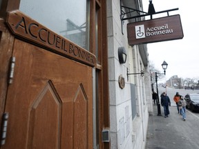 An Old Montreal organization serving people without homes says it will be able to continue offering hot meals seven days a week until the end of March after receiving emergency government aid. The Accueil Bonneau shelter is seen Tuesday, Jan. 2, 2024, in Montreal.