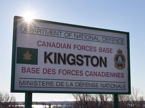A sign for Canadian Forces Base in Kingston, Ont., is shown on Monday Nov. 23, 2015.