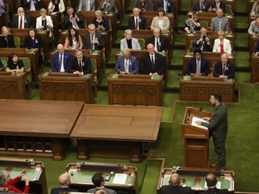 Ukrainian President Volodymyr Zelenskyy speaks in the House of Commons on Parliament Hill in Ottawa on Friday, Sept. 22, 2023.