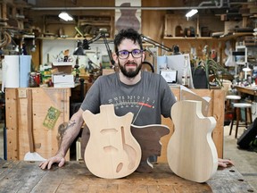 Guitar maker Nicolas Delisle poses at the Mile End Guitar Co-op in Montreal, on Jan. 7, 2024.
