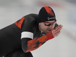 Quebec City's Laurent Dubreuil competes during the men's 500 metres at the Four Continents speedskating championships Saturday, Jan. 20, 2024, in Kearns, Utah.