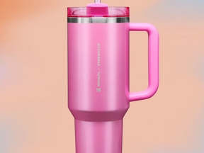 A pink tumbler mug