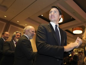 Justin Trudeau arrives to speak at a breakfast with members of the Chamber of Commerce of Metropolitan Montreal, in Montreal, Tuesday, Jan. 16, 2024.
